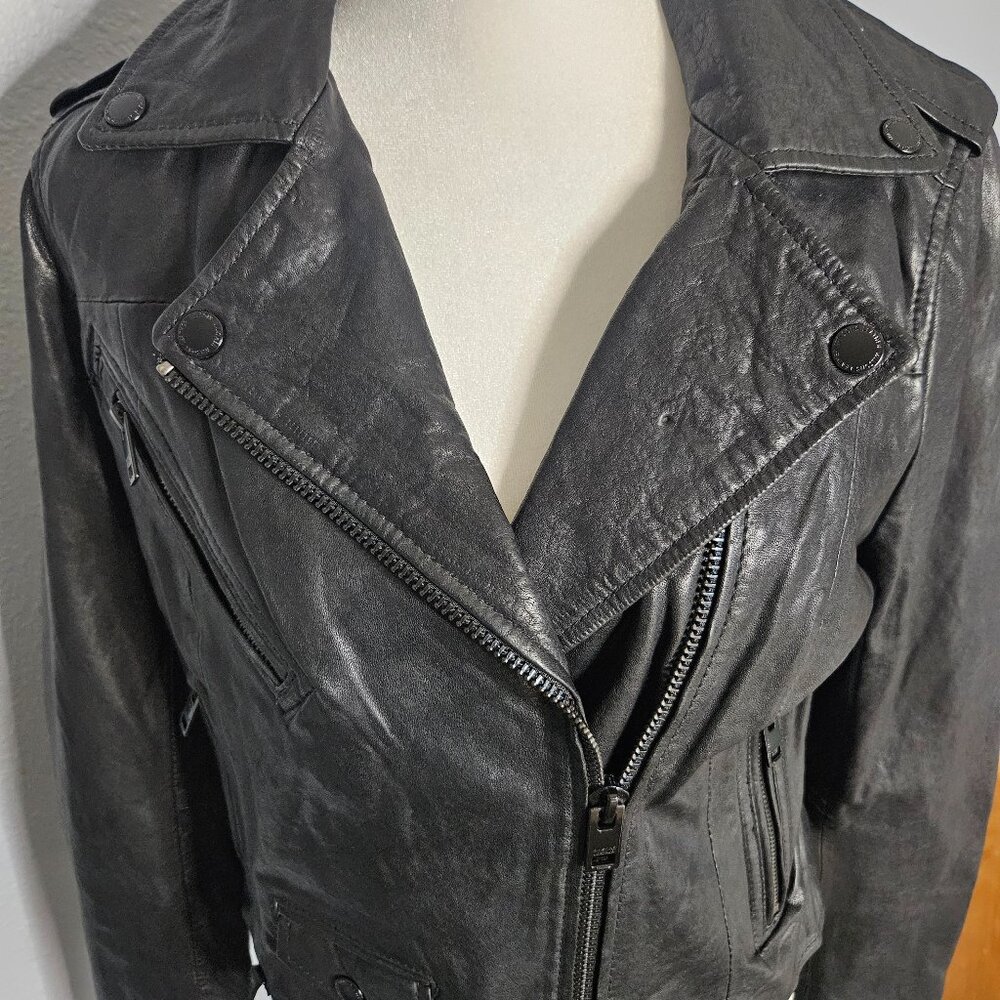 WILSON'S LEATHER Women's X-Small Rocker Moto Jacket Black Grunge Edgy Classic